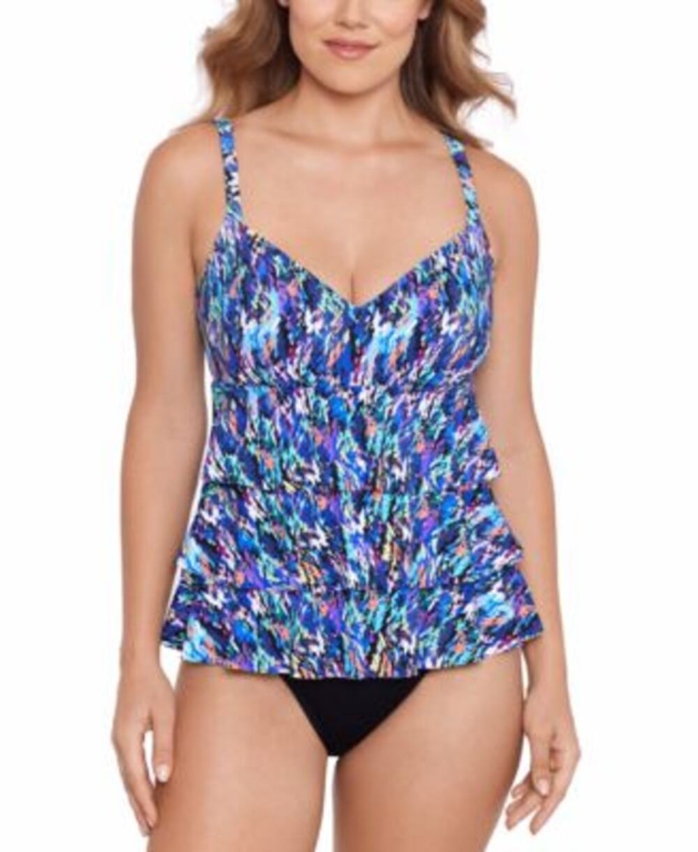 Swim Solutions Women's Printed Tiered Fauxkini In Rainbow Rain - Picture 1 of 5